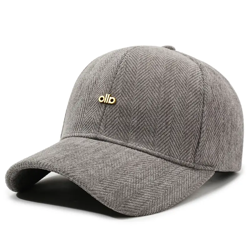 Men's Tan Herringbone Baseball Cap with Face Curved Brim - Image 2