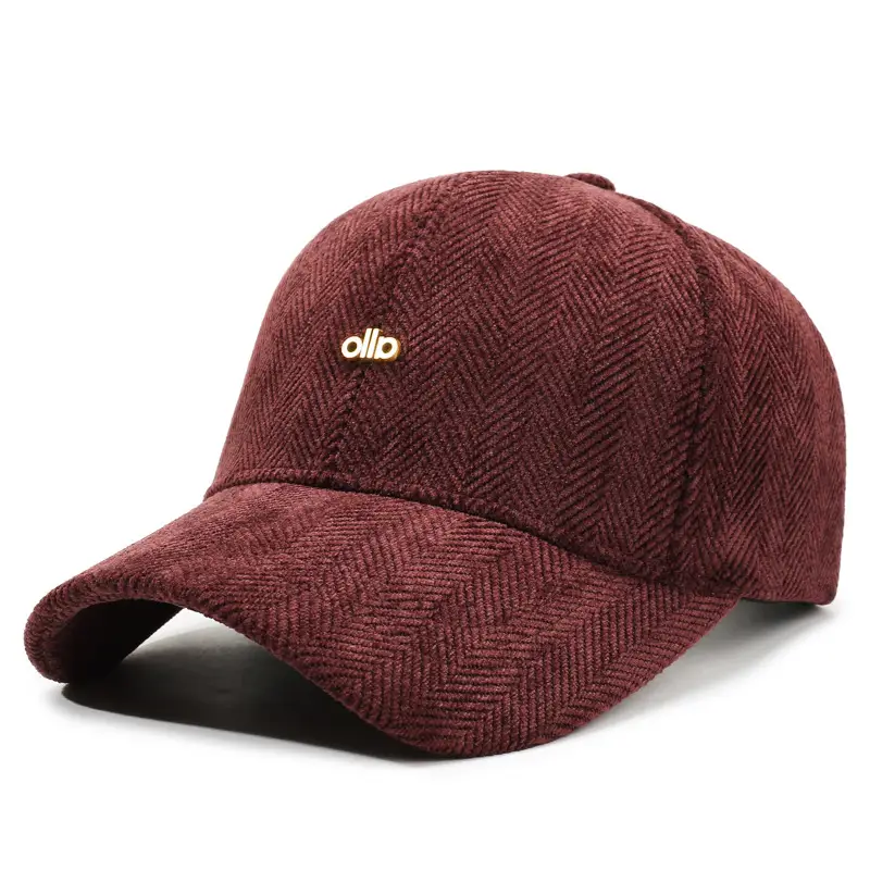 Men's Tan Herringbone Baseball Cap with Face Curved Brim - Image 3