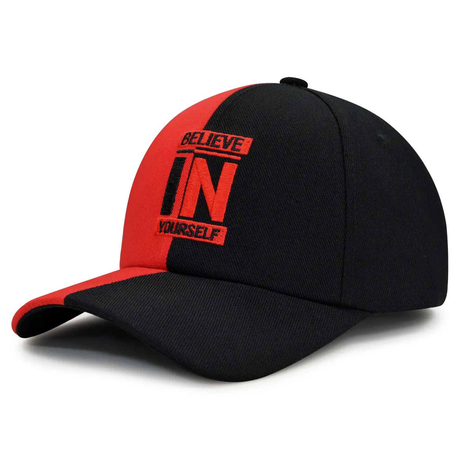 Unisex Red Black Baseball Cap with "BELIEVE IN YOURSELF" Design - Image 7