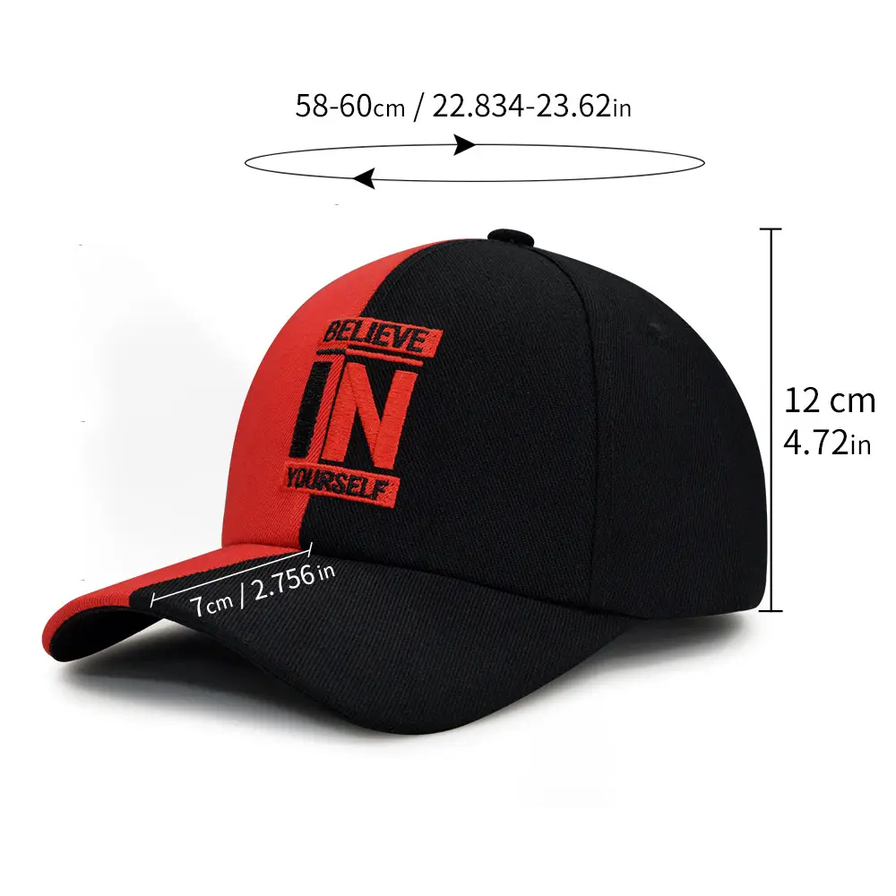 Unisex Red Black Baseball Cap with "BELIEVE IN YOURSELF" Design — feature 4
