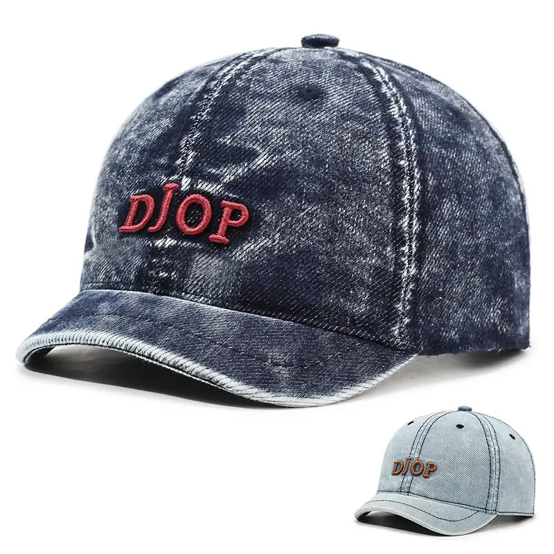 Men Retro Denim Letter Embroidered Peaked Cap Sun Hat - Image 3