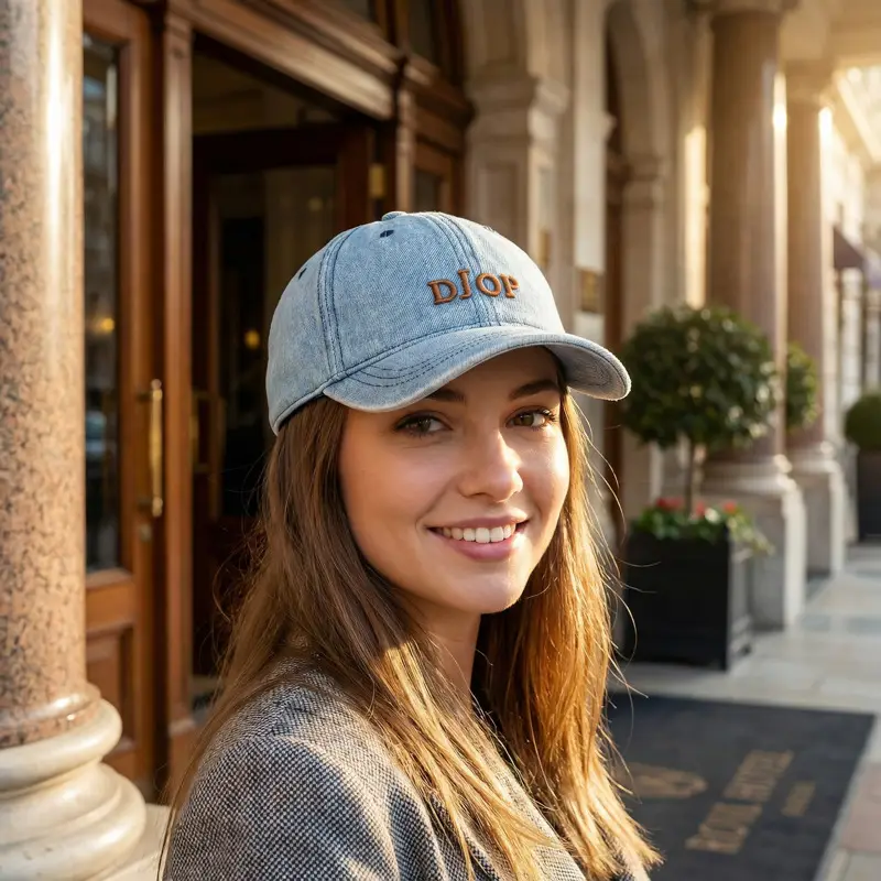 Men Retro Denim Letter Embroidered Peaked Cap Sun Hat - Image 4