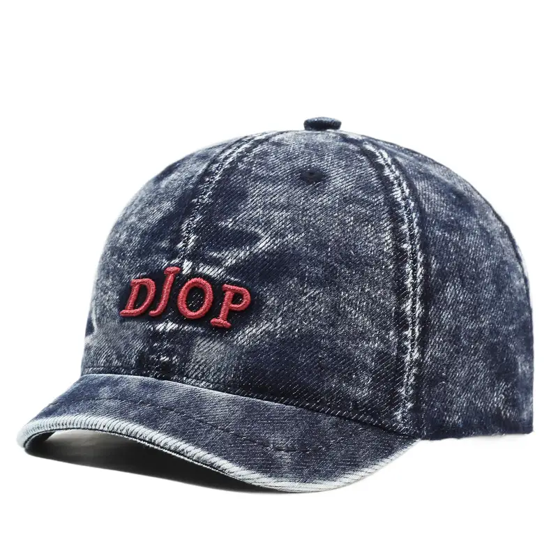 Men Retro Denim Letter Embroidered Peaked Cap Sun Hat - Image 7
