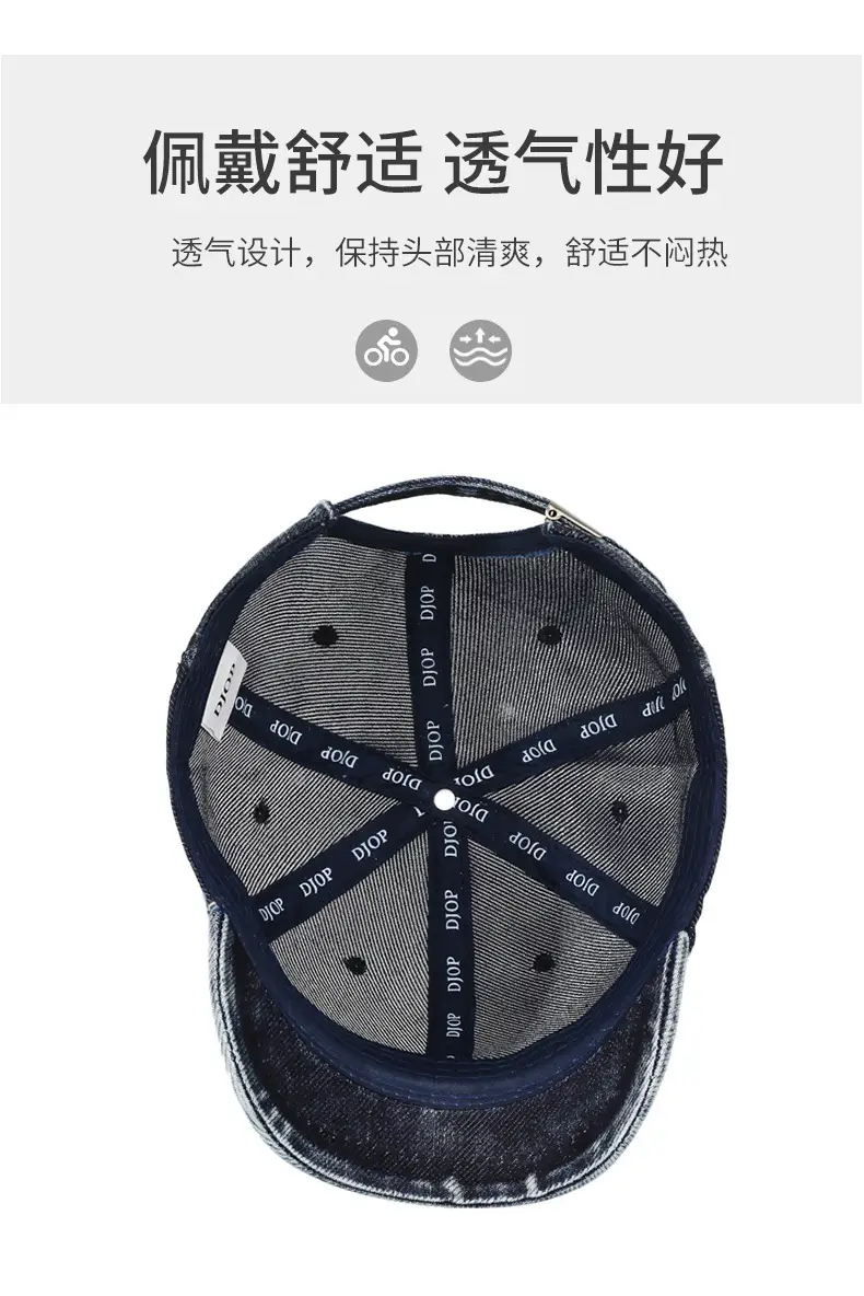 Men Retro Denim Letter Embroidered Peaked Cap Sun Hat — feature 5