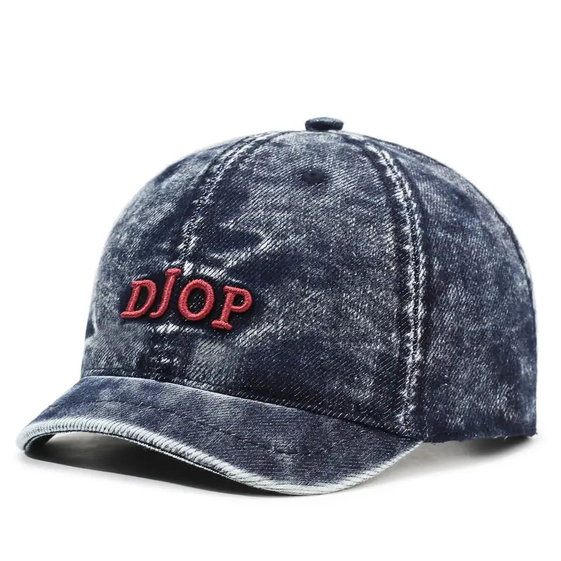 Men Retro Denim Letter Embroidered Peaked Cap Sun Hat - Image 2