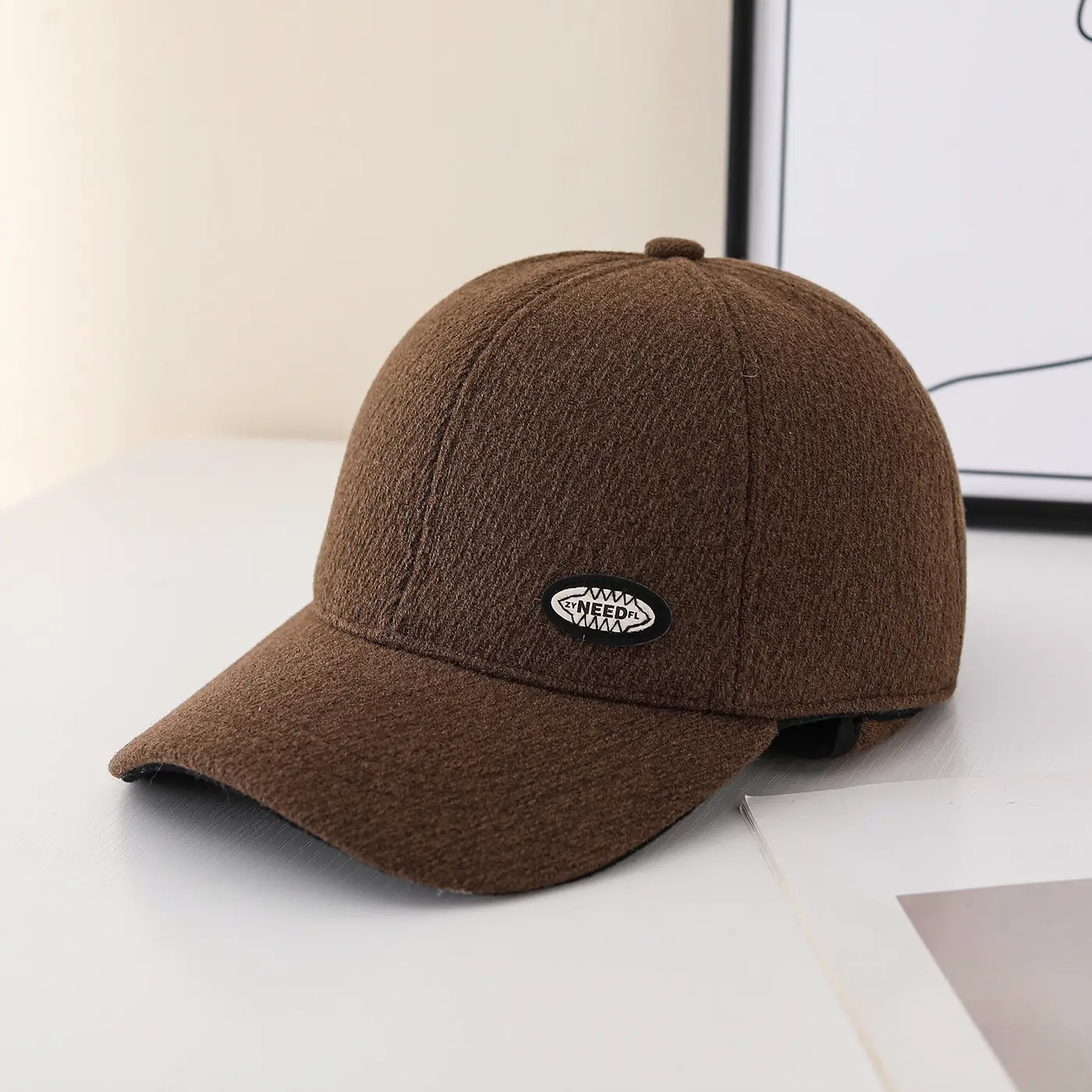 Black Wool Winter Cap with Embroidered Bristle for Men Women - Image 2