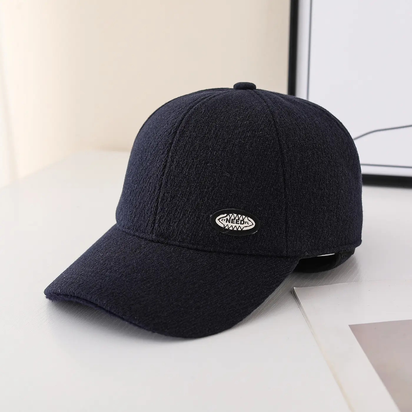 Black Wool Winter Cap with Embroidered Bristle for Men Women - Image 3