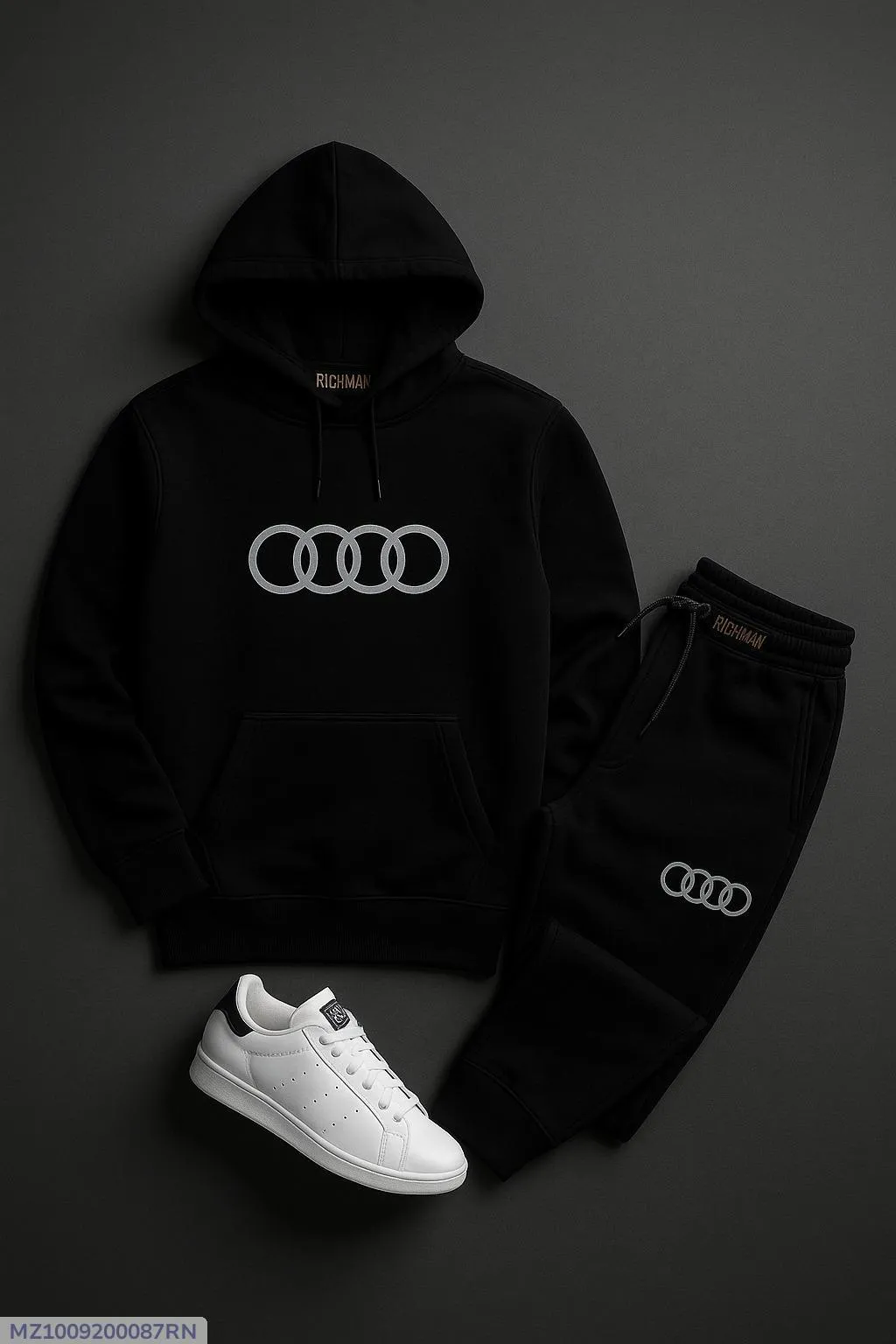 Men Black Audi Logo Hoodie Track Suit 2Pcs
