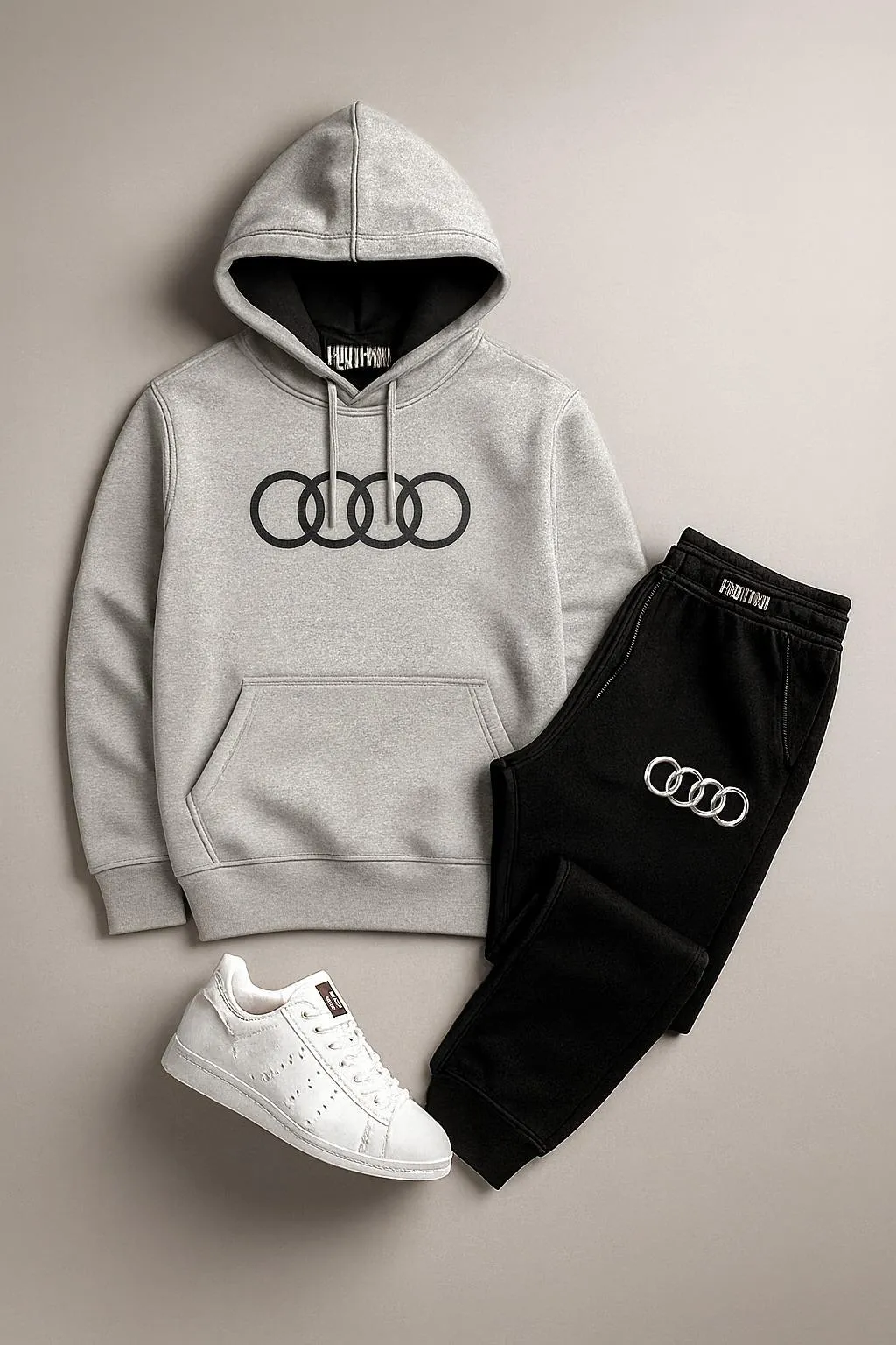 Men Audi Logo Hoodie Track Suit Grey Black