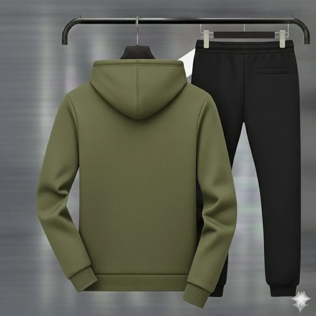 Men Royal Crest Hoodie Track Suit Green Black Fleece