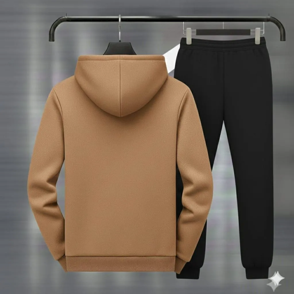 Men Royal Crest Hoodie Track Suit Brown Black Fleece
