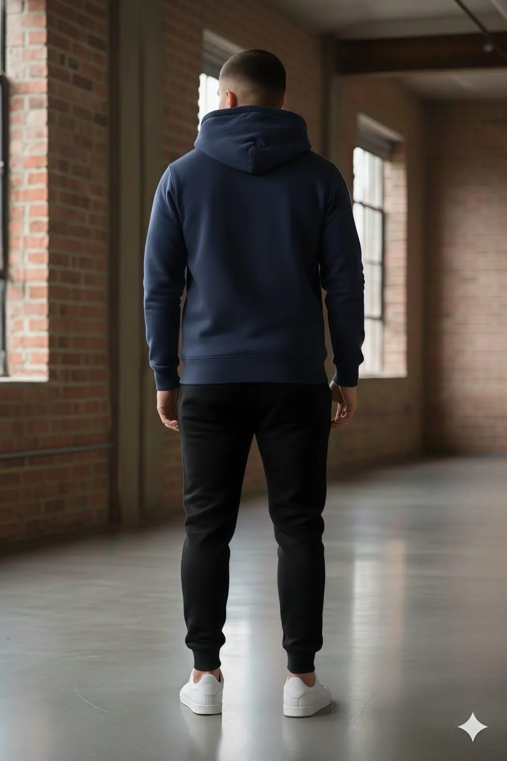 Men Navy Blue & Black Printed Hoodie Track Suit 67 Six Seven