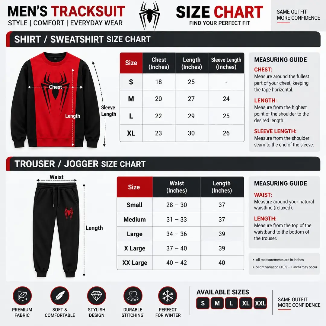 Men’s Spider Printed Winter Tracksuit Set – Full Sleeve Sweatshirt & Jogger Pants
