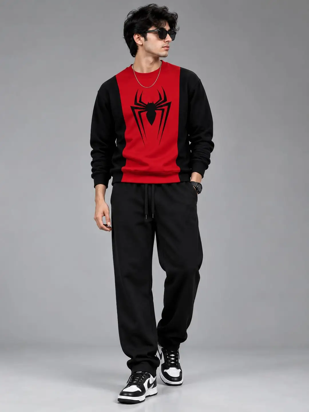 Men’s Spider Printed Winter Tracksuit Set – Full Sleeve Sweatshirt & Jogger Pants