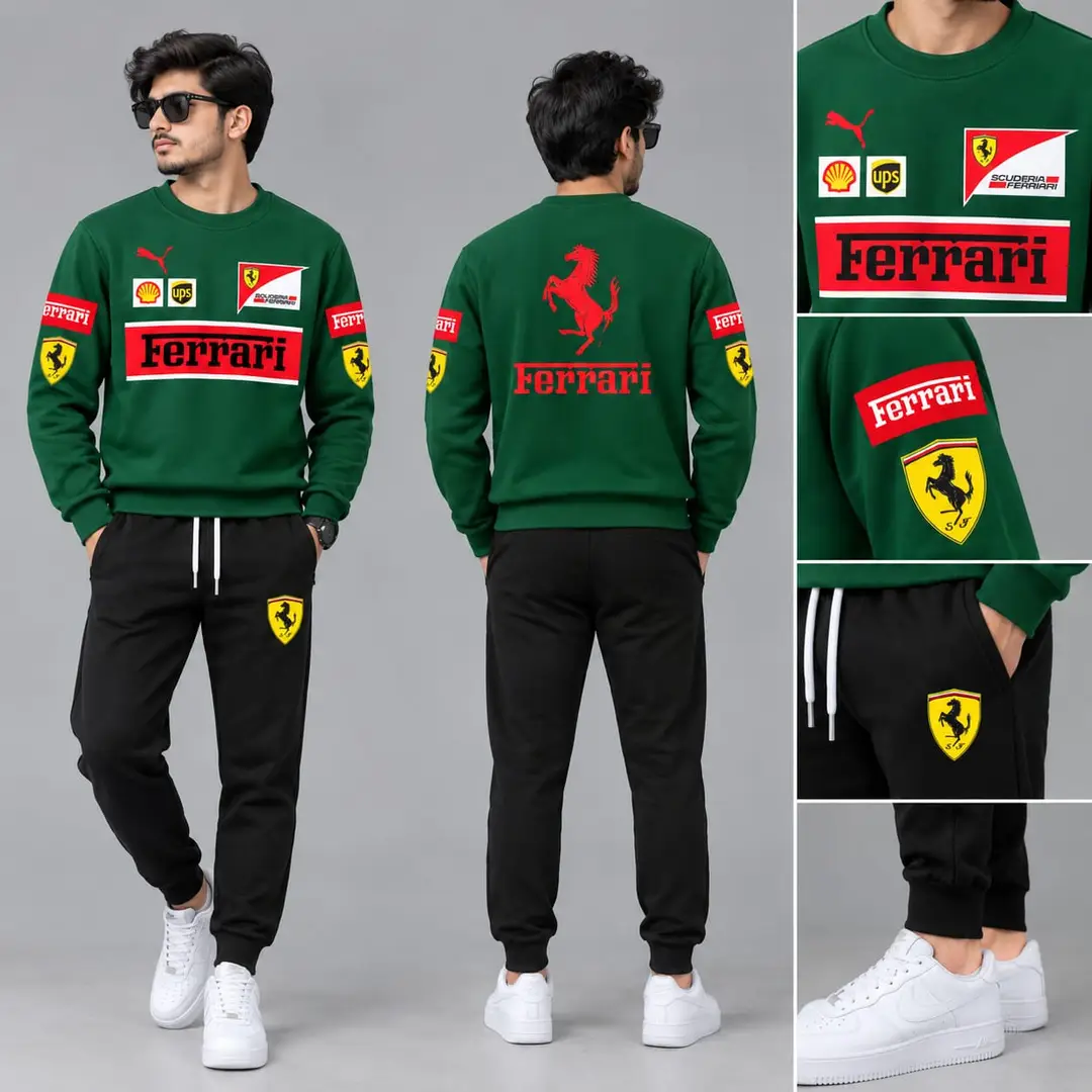 Ferrari Printed 2 Piece Tracksuit Set – Green & Black
