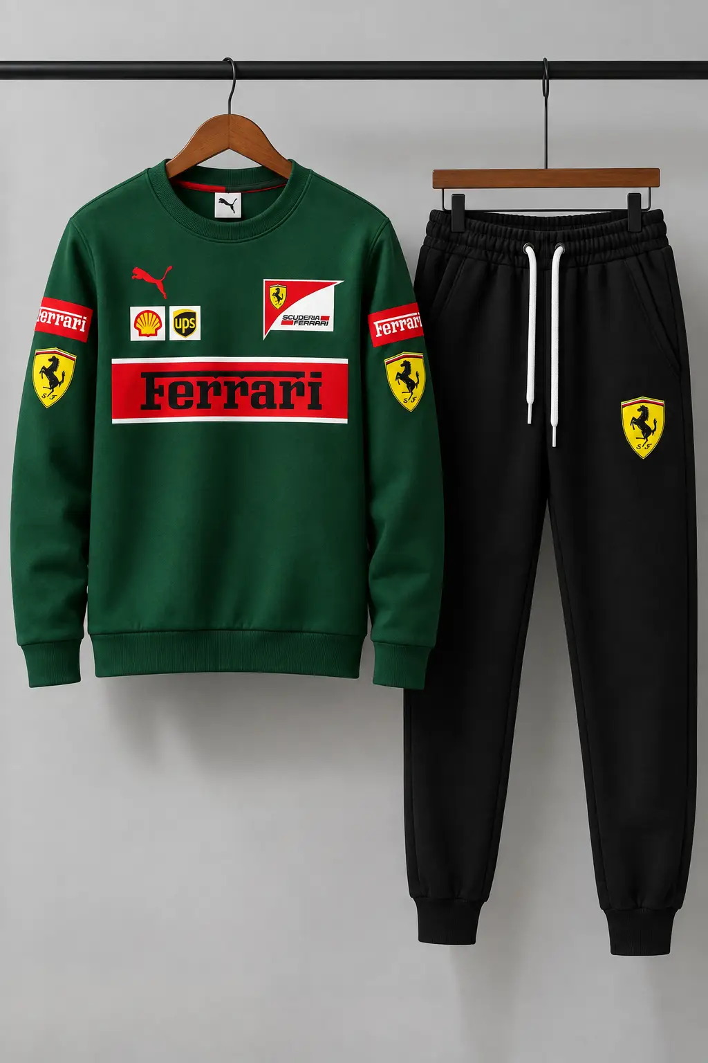 Ferrari Printed 2 Piece Tracksuit Set – Green & Black