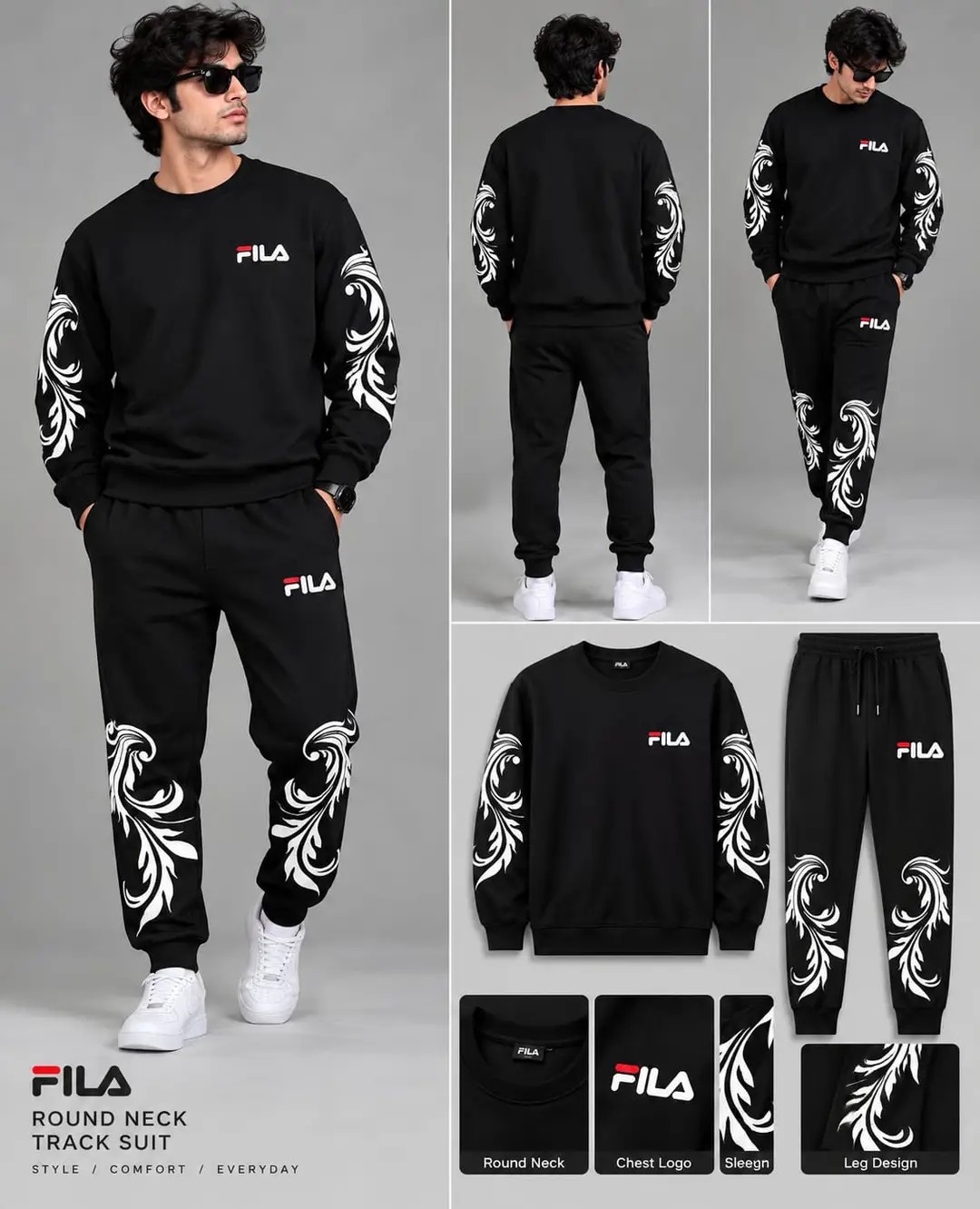 Men’s Black Printed Sweatshirt & Trouser 2-Piece Set