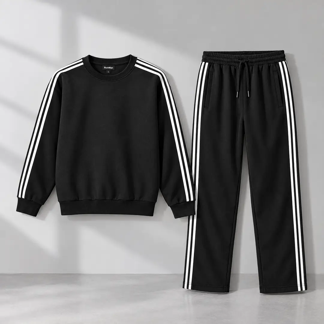 Men’s Black Striped Sweatshirt & Trouser Tracksuit Set