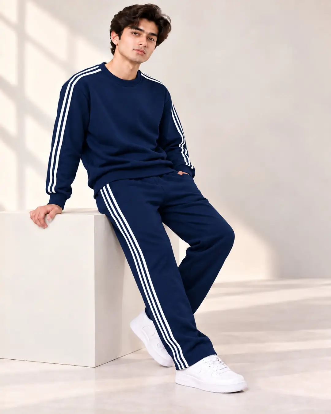 Men’s Blue Striped Sweatshirt & Trouser Tracksuit Set