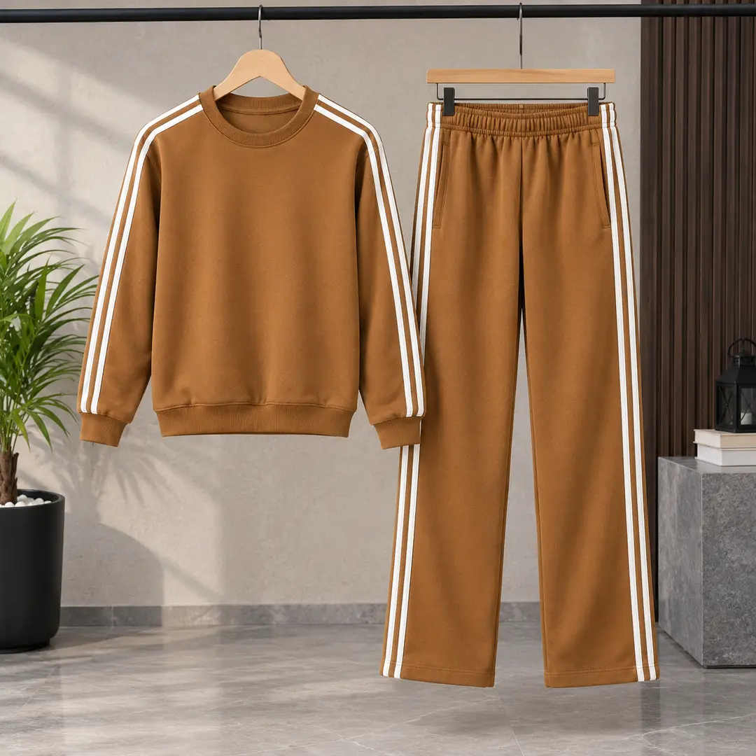 Men’s Brown Striped Sweatshirt & Trouser Tracksuit Set