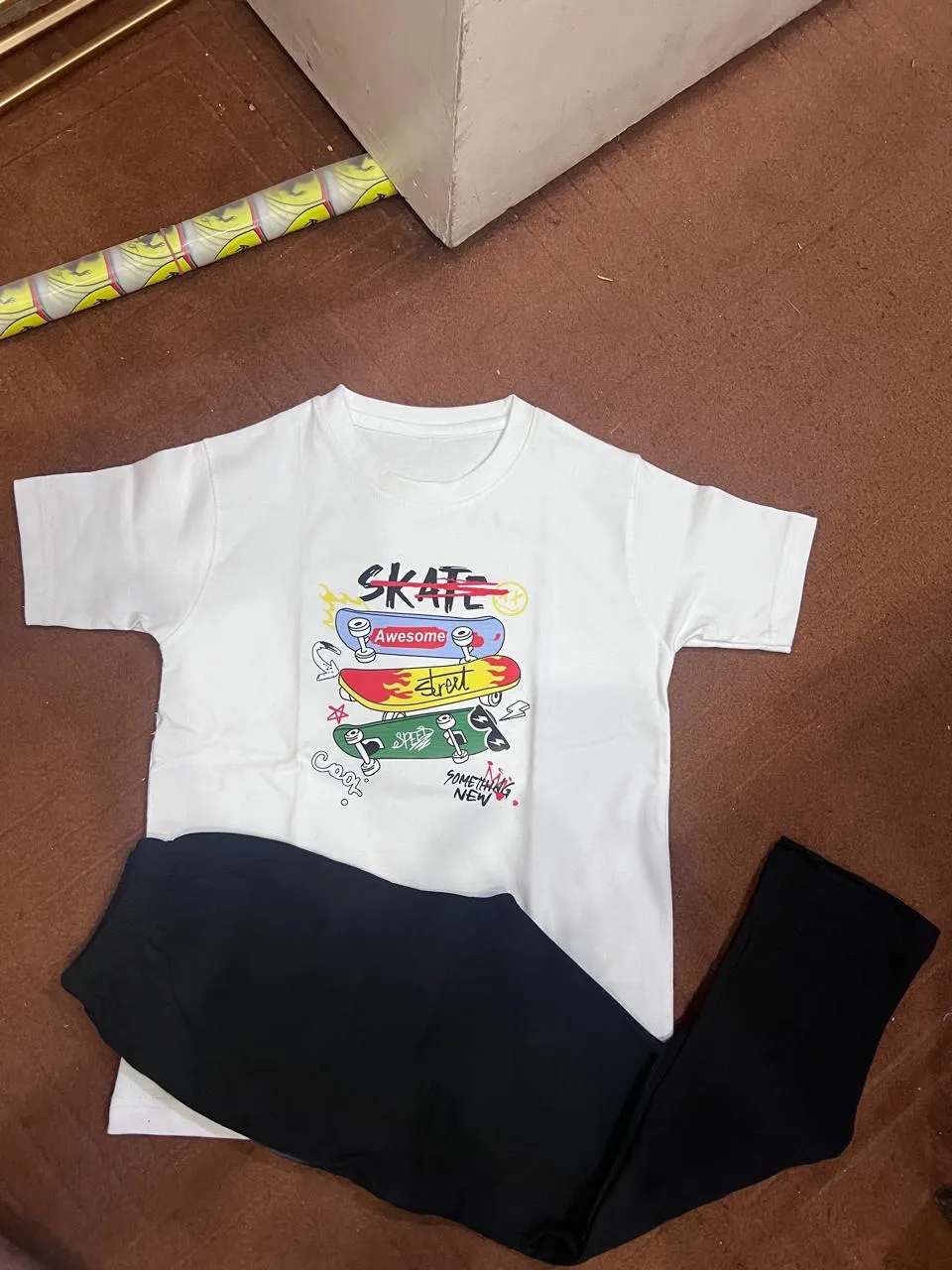 Kids Graphic Track Suit White Black Summer Wear