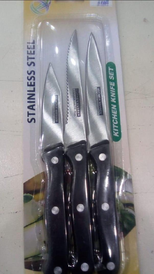 3-Piece Black Stainless Steel Knife Set for Home & Wedding Use