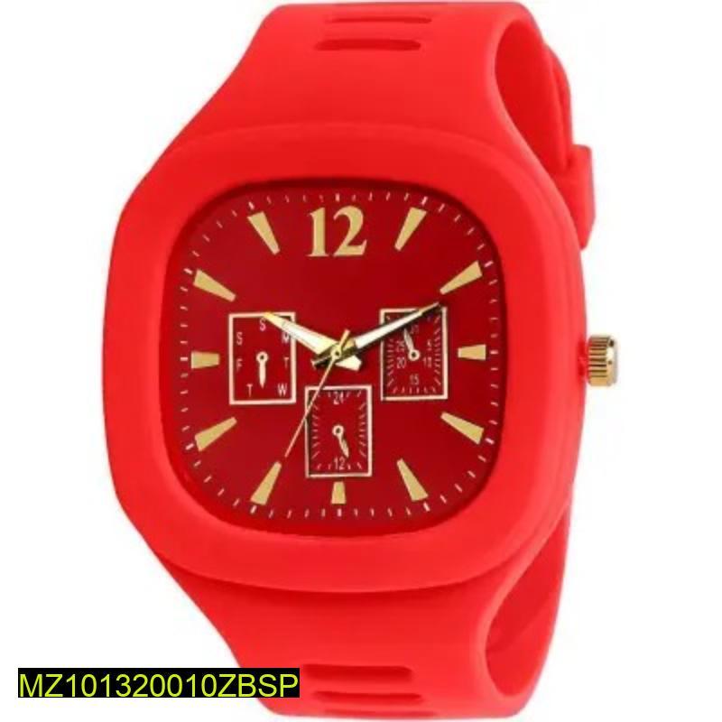 Red Silicone Men's Analogue Watch with Gold Accents