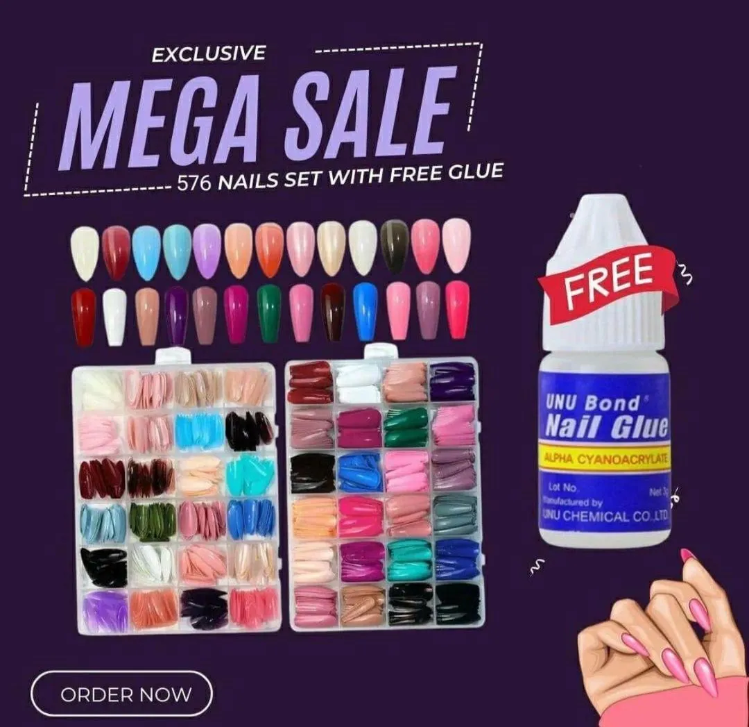 576 Pcs Multicolor Fake Nails with Free Glue