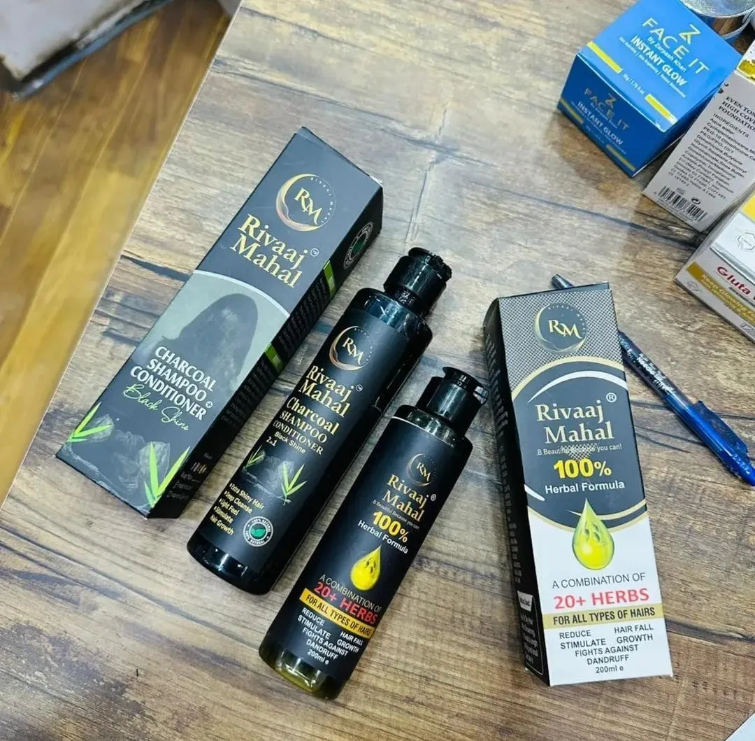Rivaaj Mahal Charcoal Shampoo + Oil 200ml Anti Hair Loss Set