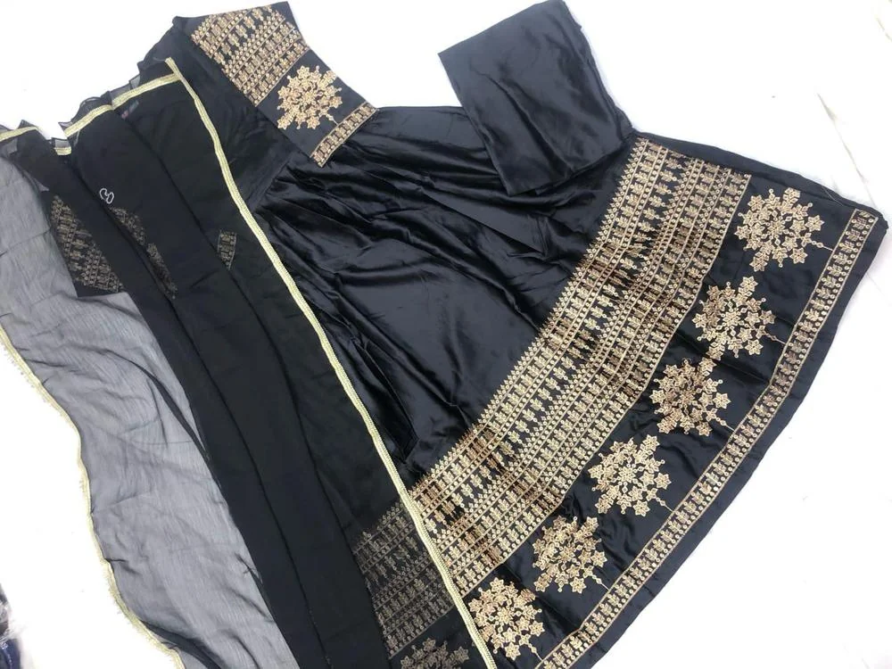 3 Pcs Women's Stitched Shamoz Silk Embroidered Maxi - Black