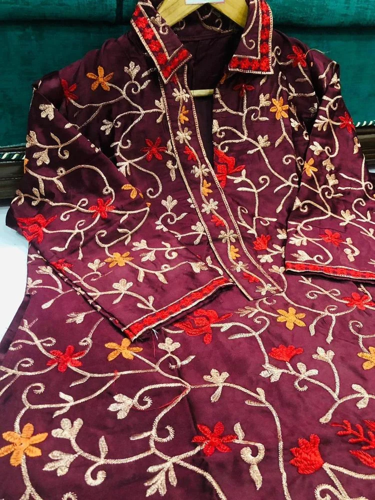 2 Pcs Women’s Stitched Katan Silk Embroidered Suit