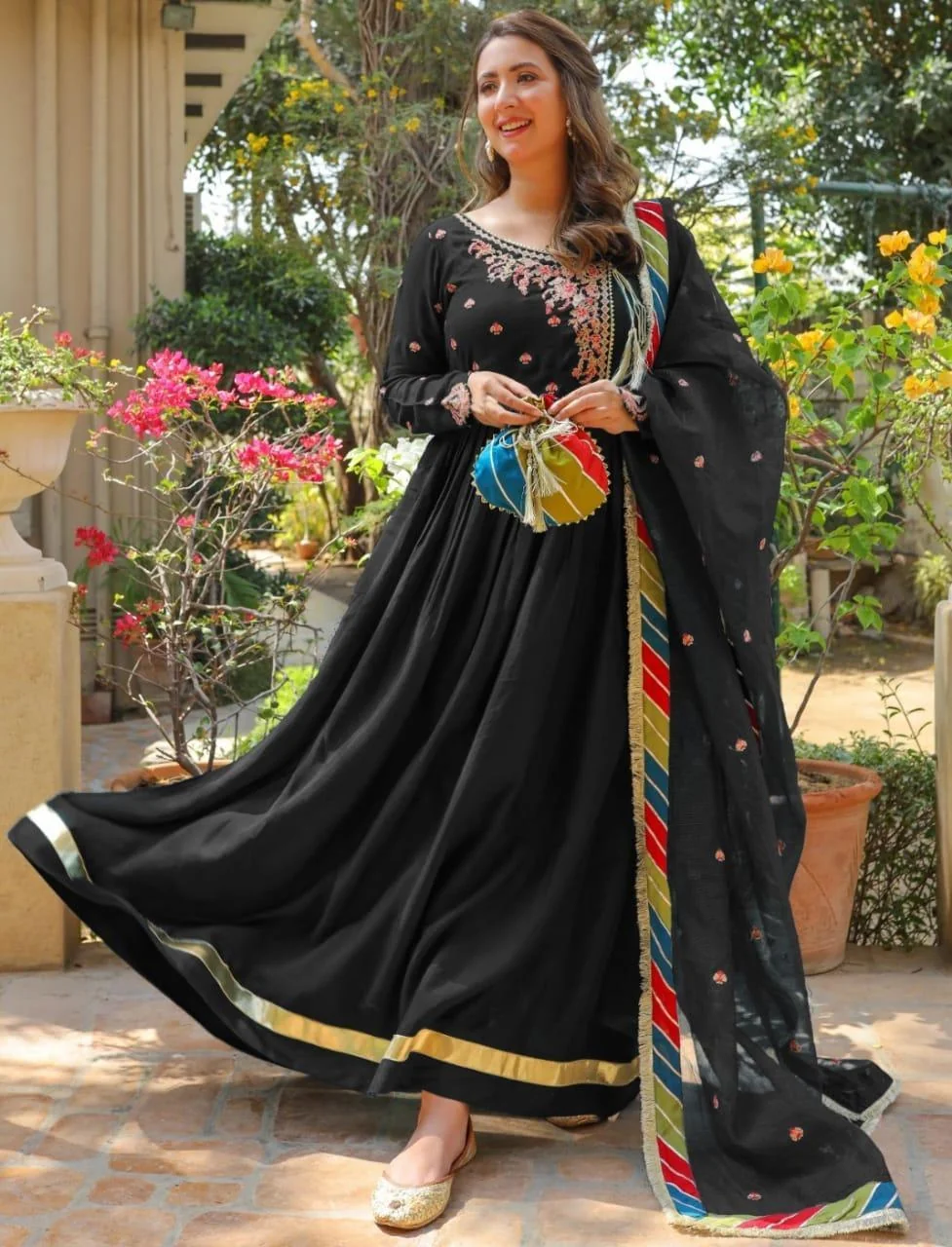 Stunning 4 Pcs Women's Stitched Maxi Suit in Embroidered Shamoz Silk - Black