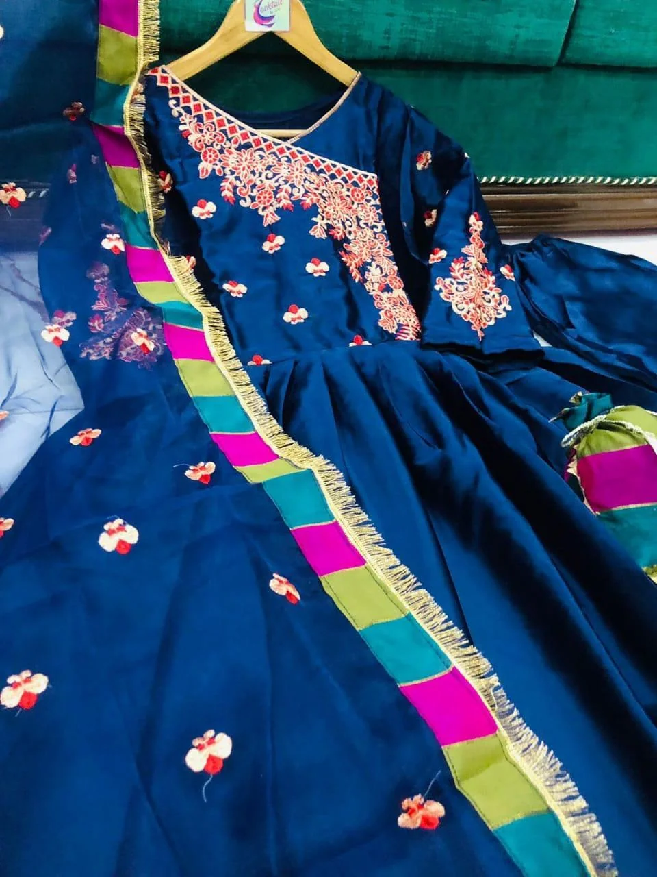 4 Pcs Embroidered Maxi Suit Set in Shamoz Silk for Women