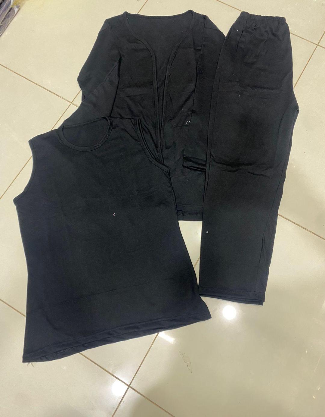 3-Piece Night Suit Set Black Cotton Jersey