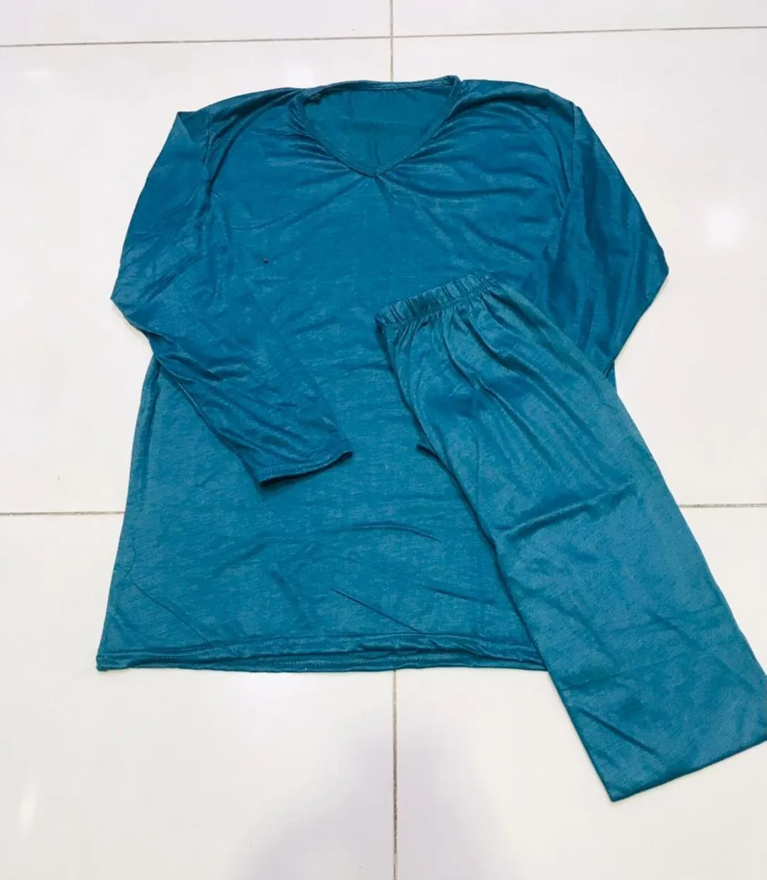Women's Green Cotton Jersey V-Neck Night Suit 2 Pcs