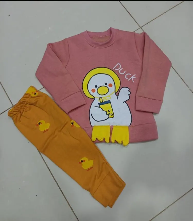 2 Pcs Girl's Fleece Printed Tracksuit