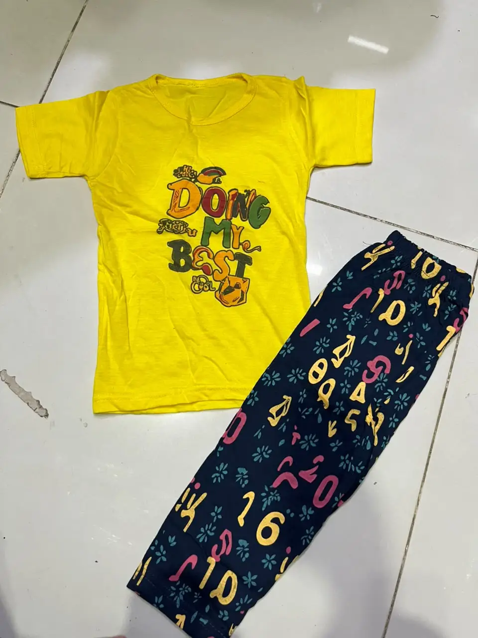 2 Pcs Girl's Stitched Jersey Printed Night Suit