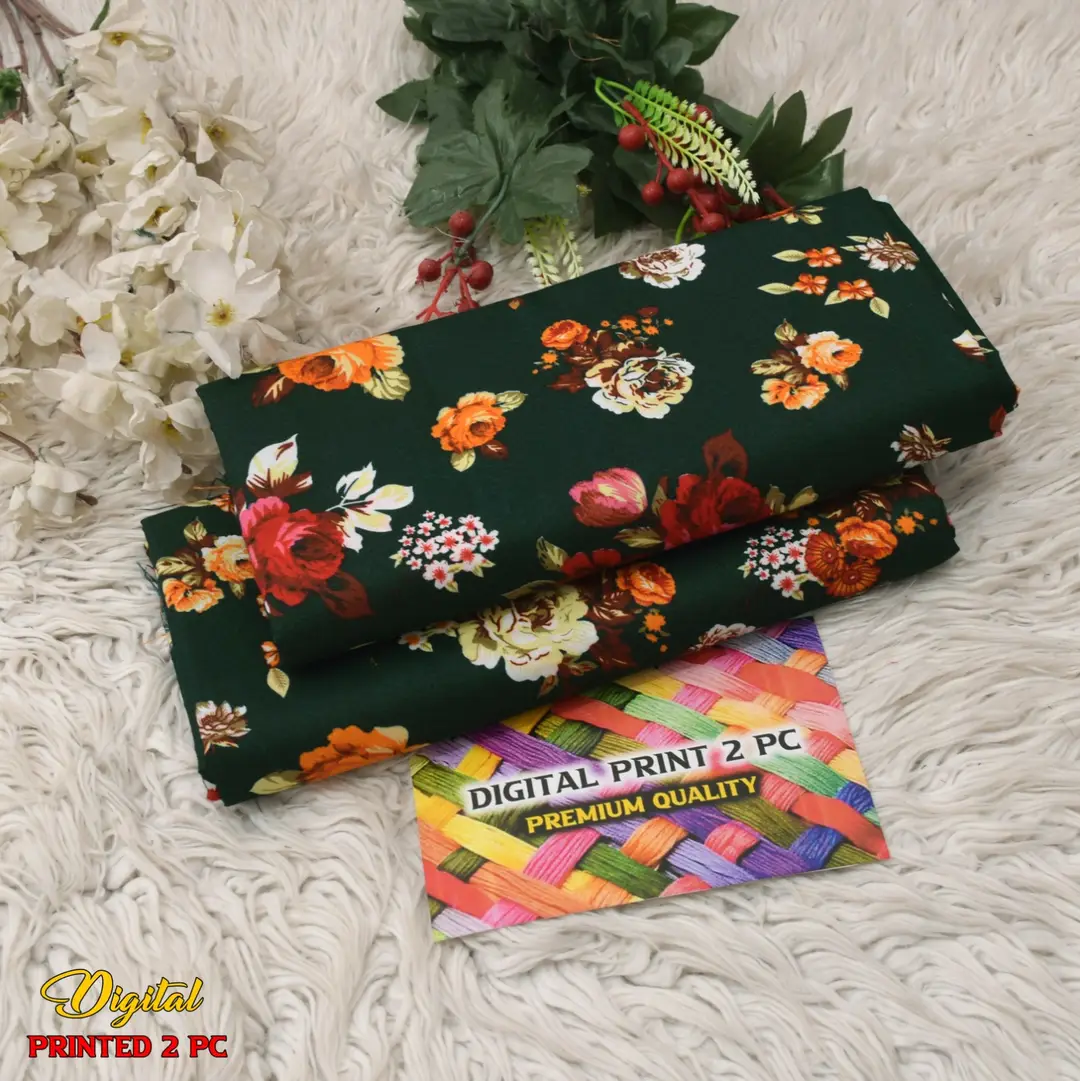 2 Pcs Women's Unstitched 3-D Block Printed Suit