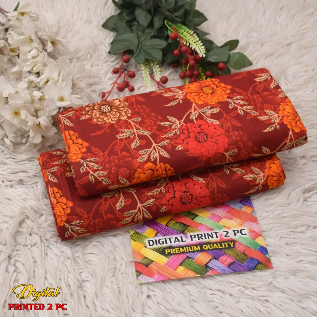 2 Pcs Women's Unstitched 3-D Block Printed Suit