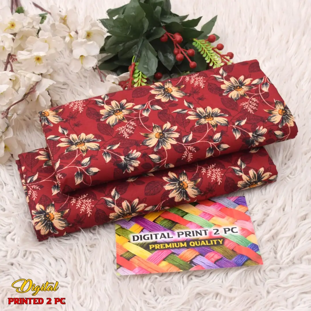 2 Pcs Women's Unstitched 3-D Block Printed Suit