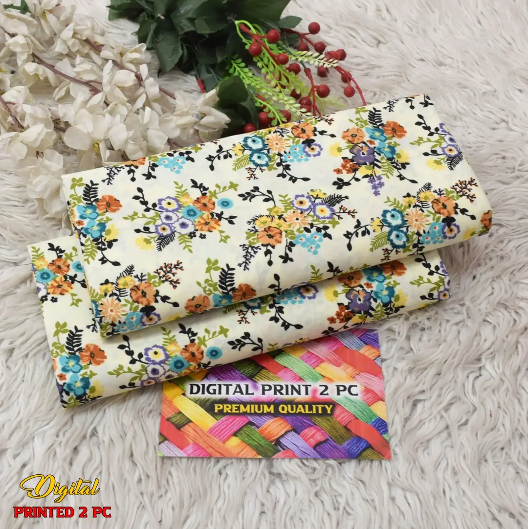 2 Pcs Women's Unstitched 3-D Block Printed Suit
