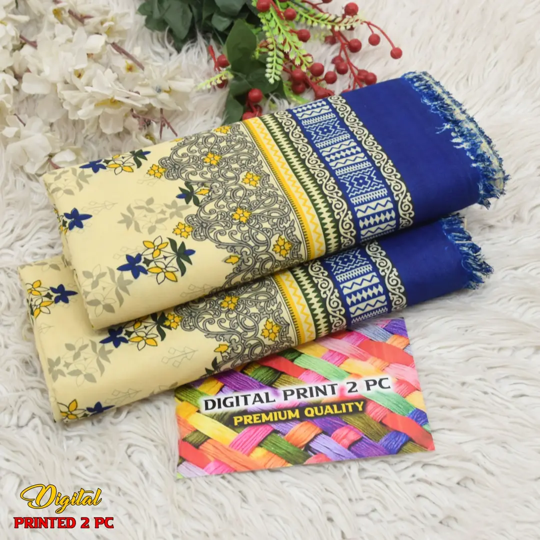 2 Pcs Women's Unstitched 3-D Block Printed Suit