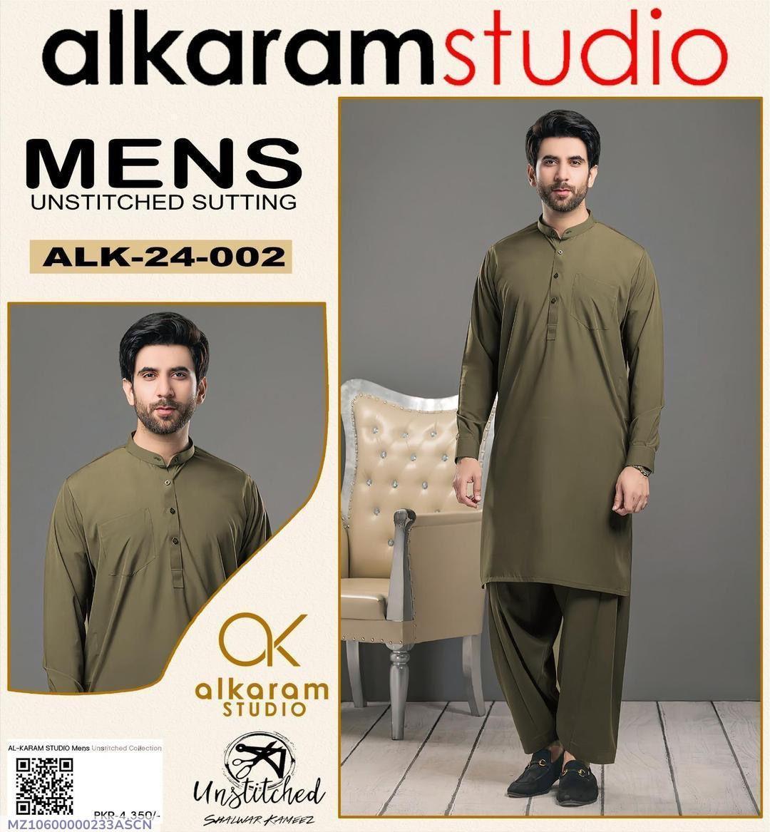 Men's Unstitched Suit Olive Green Wash & Wear