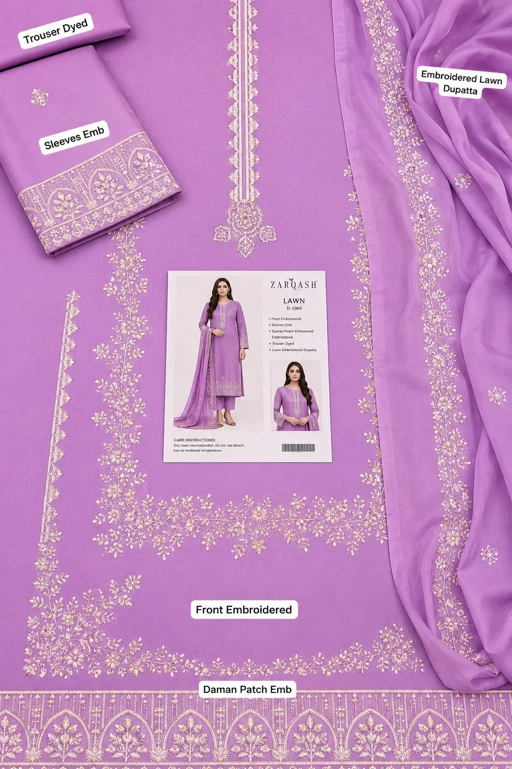 3 Pcs Women's Unstitched Embroidered Suit