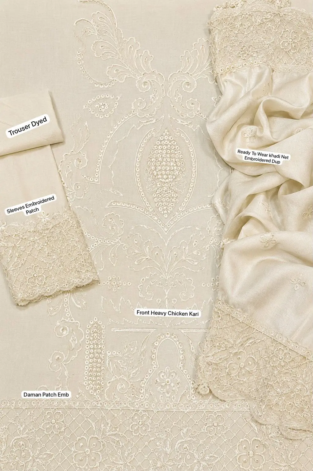 3 Pcs Women's Unstitched Chikankari Embroidered Suit