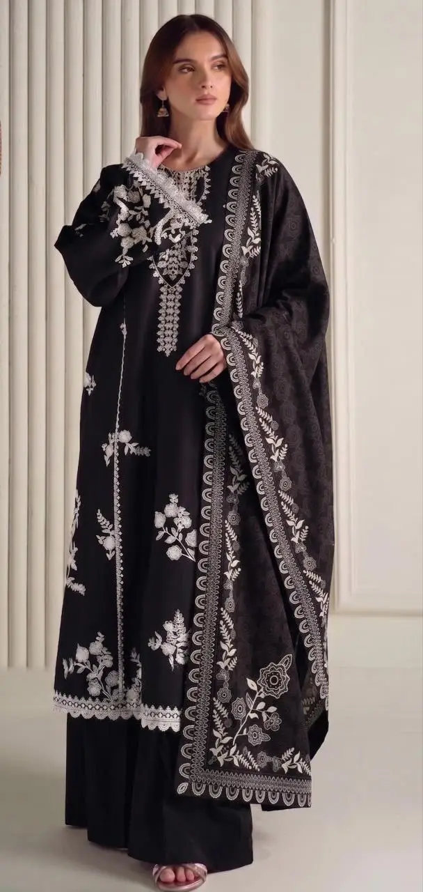 3 Pcs Women's Unstitched Embroidered Suit