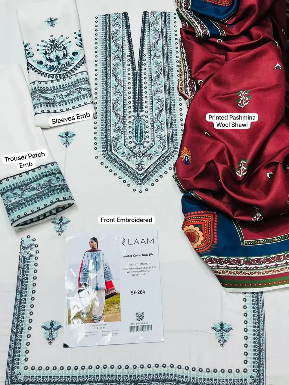 3 Pcs Women's Unstitched Embroidered Suit