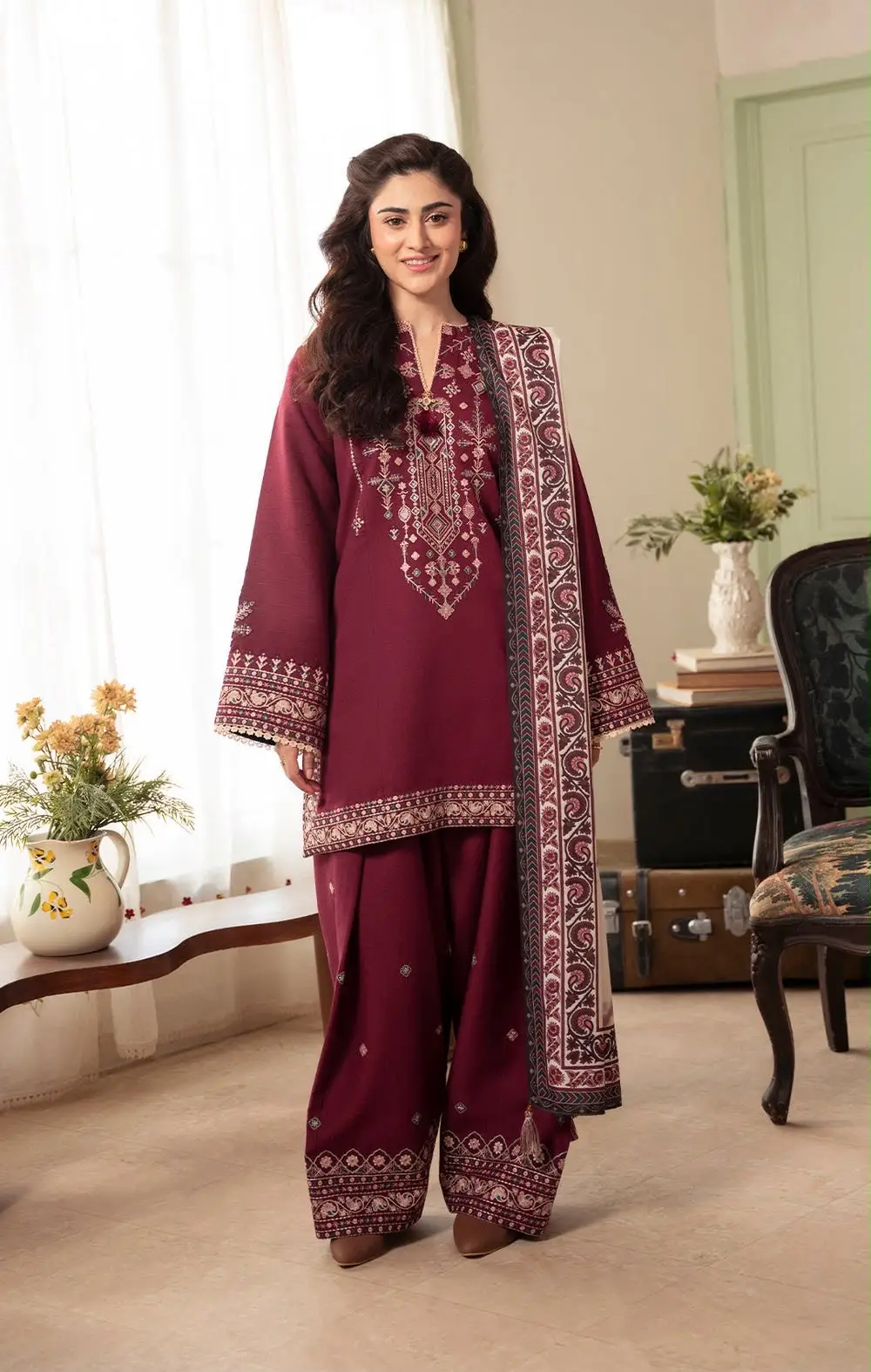 3 Pcs Women's Unstitched Embroidered Suit