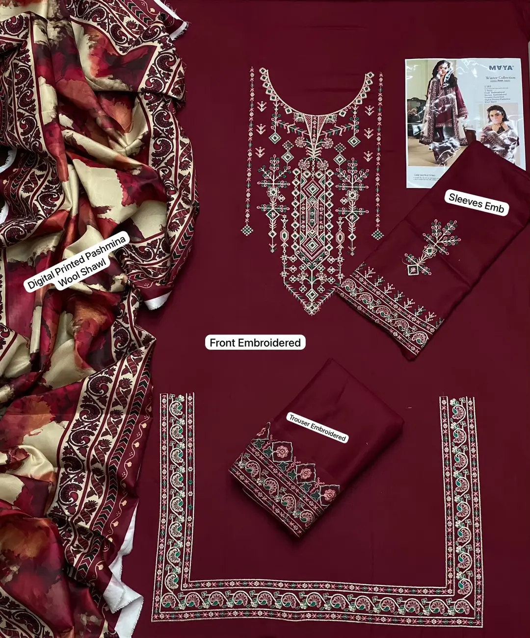 3 Pcs Women's Unstitched Embroidered Suit