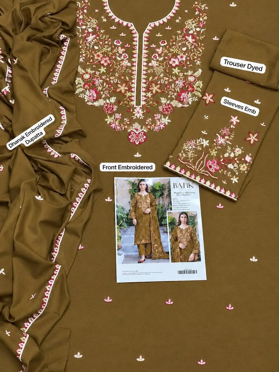 3 Pcs Women's Unstitched Embroidered Suit